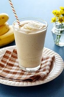 1 Frozen Banana, 3 Oz Vanilla Yogurt, 1/4 Cup Milk, Little Less Than 1/4 Cup Peanut Butter = 1 Protein Rich Creamy Smoothie.
